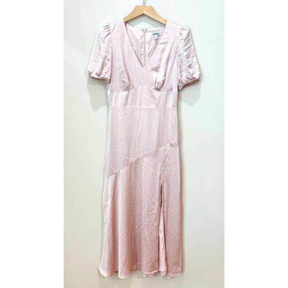 Express Pink Maxi Slip Dress Satin Puff Sleeves Ballerina Ballet Core Romantic - Picture 1 of 11